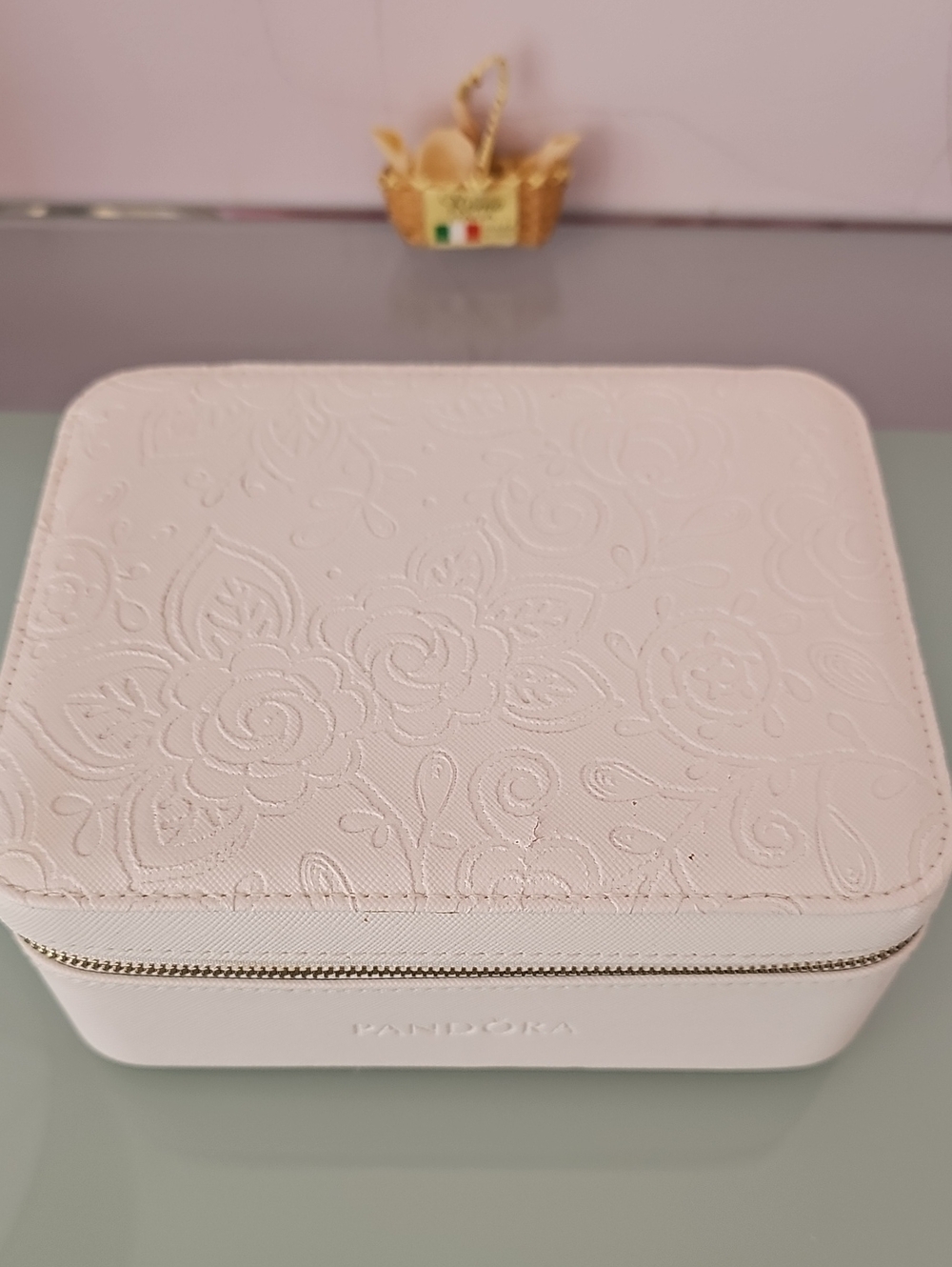 Pandora Light Pink Embossed Floral Jewelry Case Travel